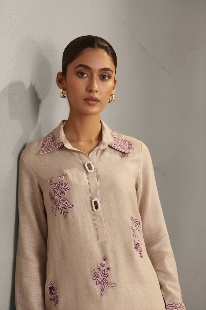 Linen Embroidery Coord Set