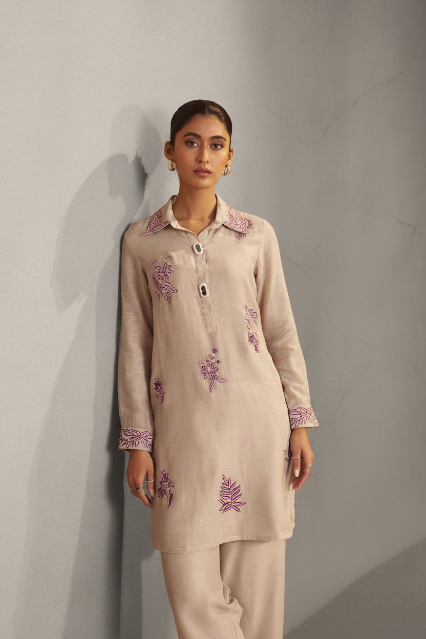 Linen Embroidery Coord Set