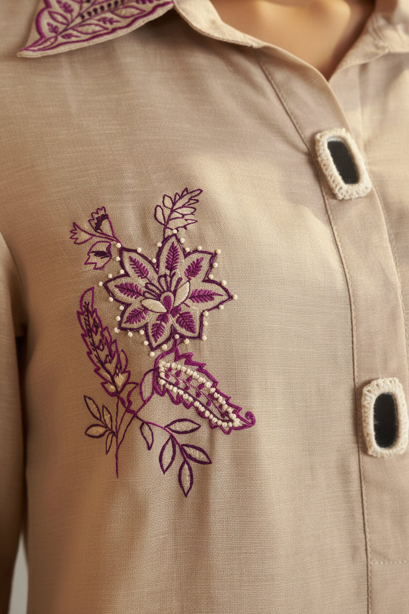 Linen Embroidery Coord Set