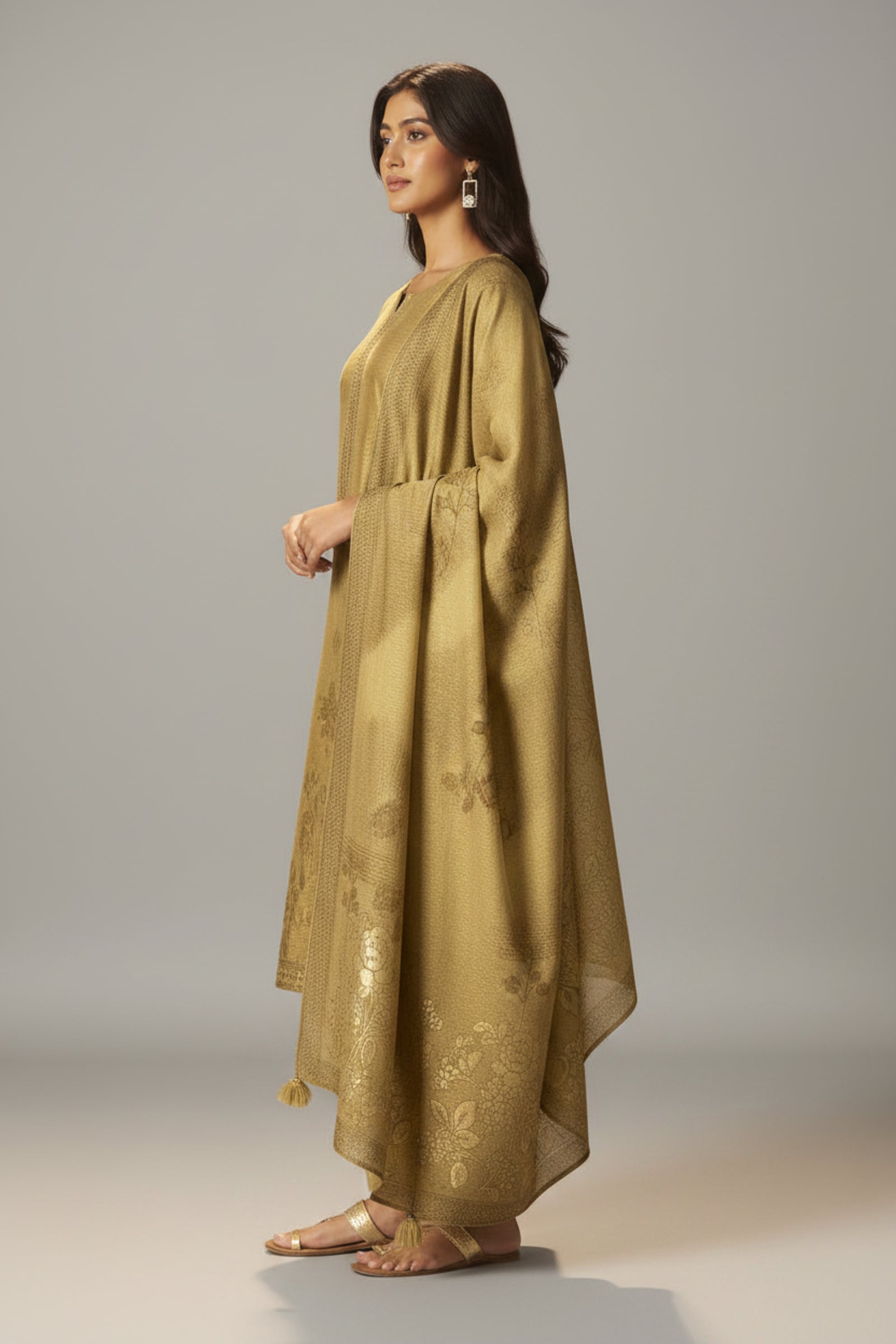Golden Mustard Chanderi Jacquard Kurta Set
