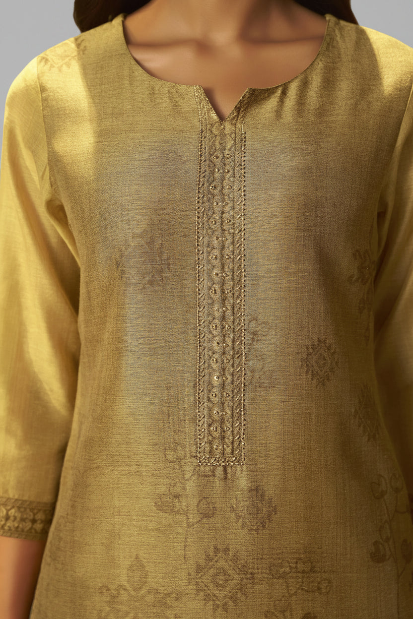 Golden Mustard Chanderi Jacquard Kurta Set