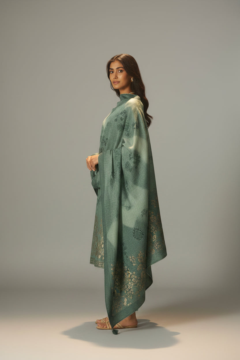Muted Emerald Chanderi Jacquard Kurta Set