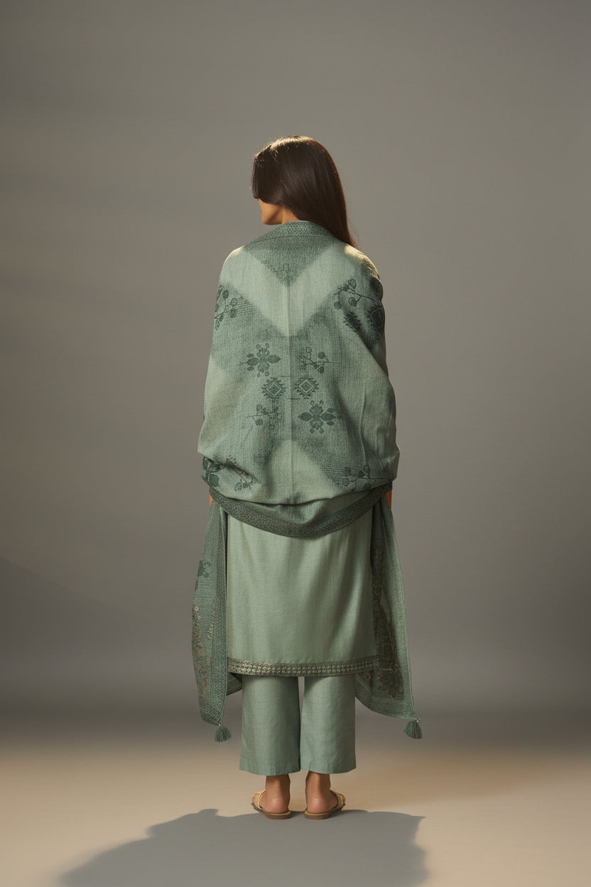 Muted Emerald Chanderi Jacquard Kurta Set