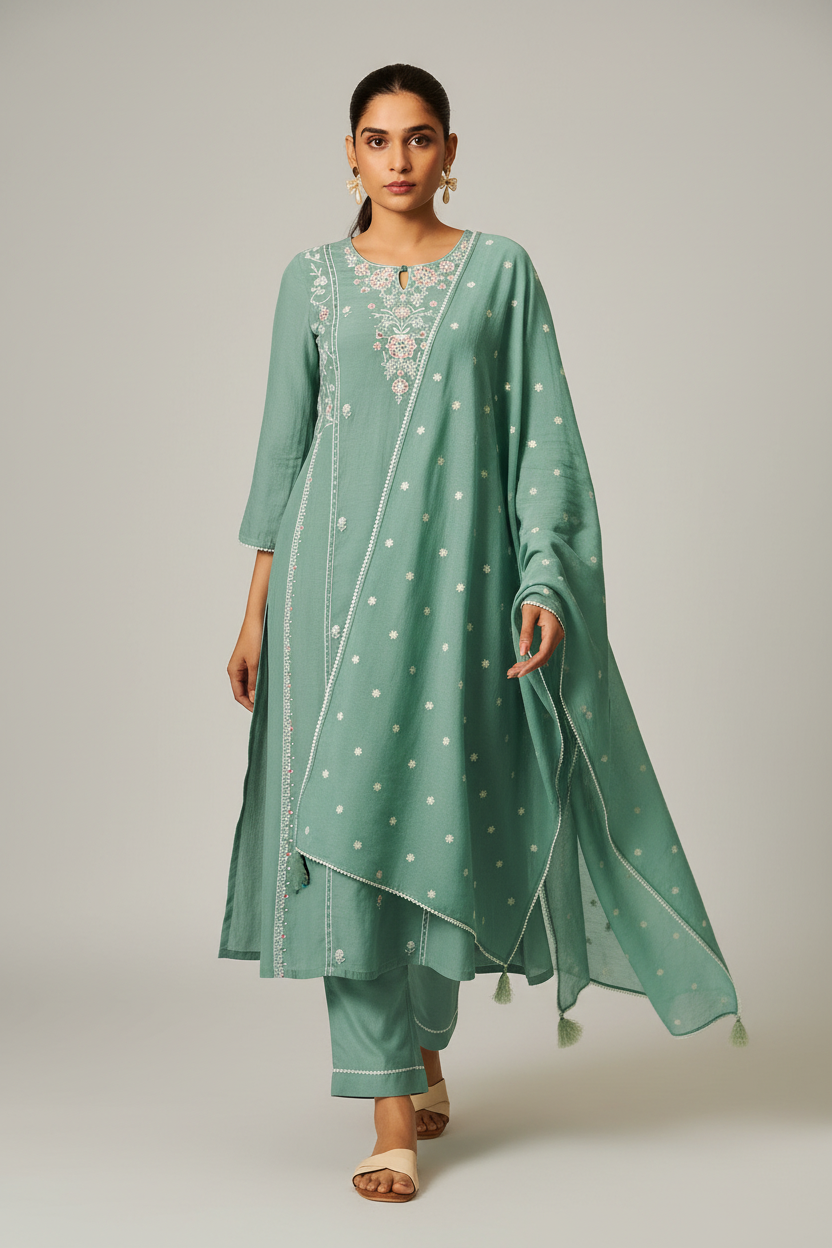 Ocean Mint Embroidered Kurta Set
