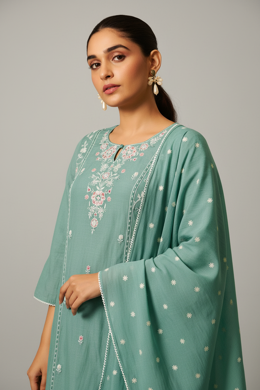 Ocean Mint Embroidered Kurta Set