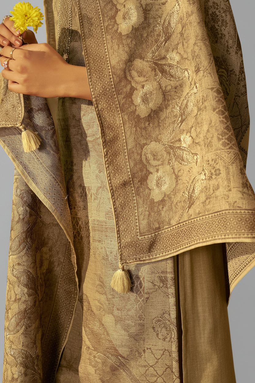 Mustard Bronze Chanderi Jacquard Kurta Set