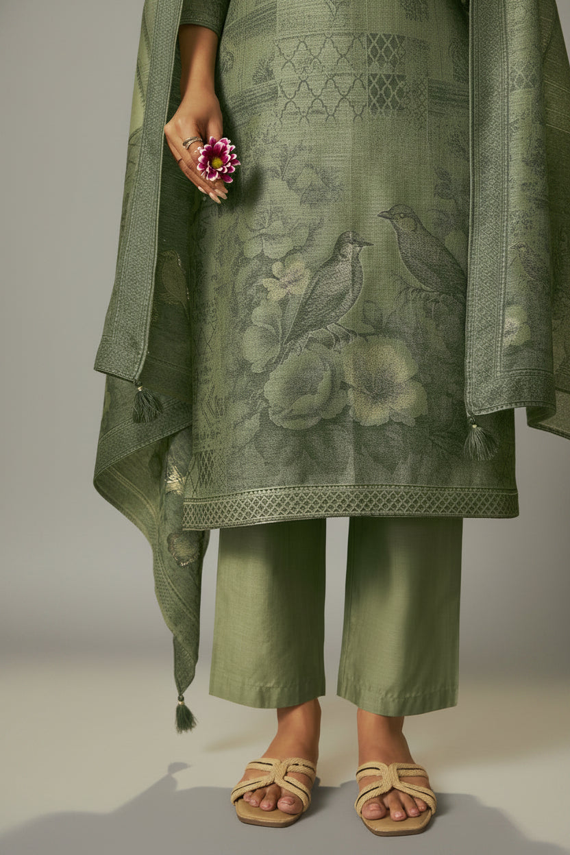 Muted Jade Green Chanderi Jacquard Kurta Set