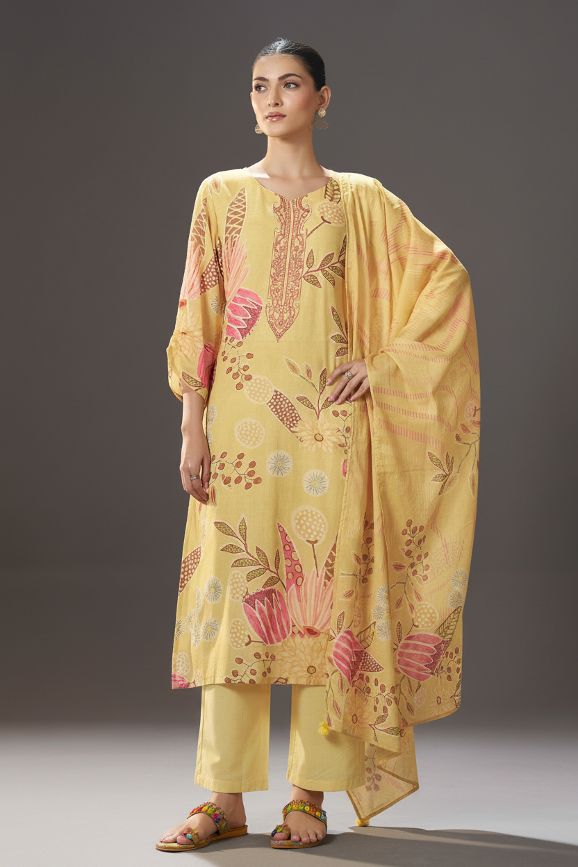 Sunlit Mustard Digital Printed Kurta Set