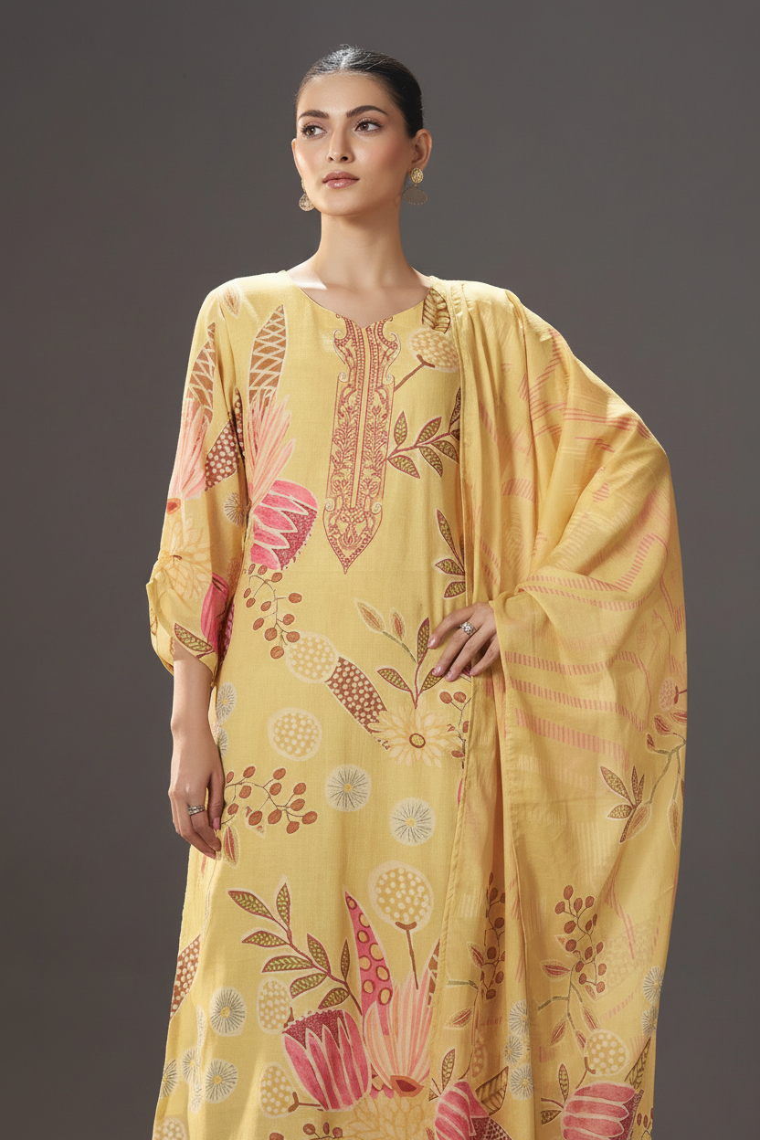 Sunlit Mustard Digital Printed Kurta Set
