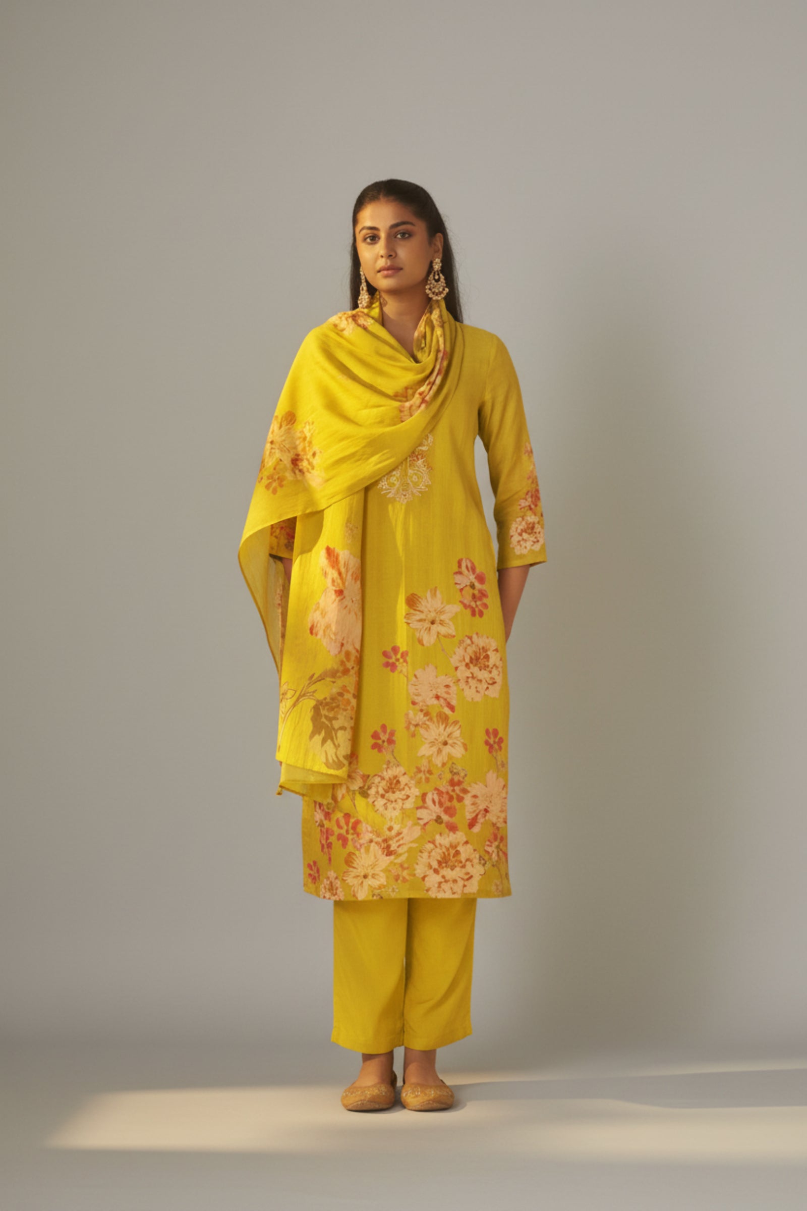 Vivid Yellow Mul Chanderi Digital Print Kurta Set