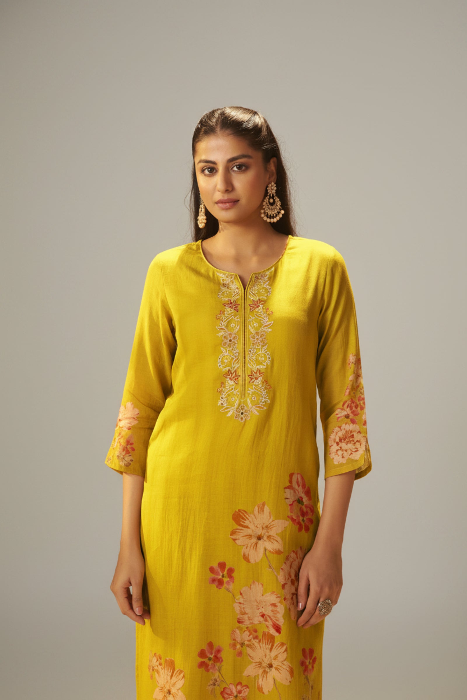 Vivid Yellow Mul Chanderi Digital Print Kurta Set