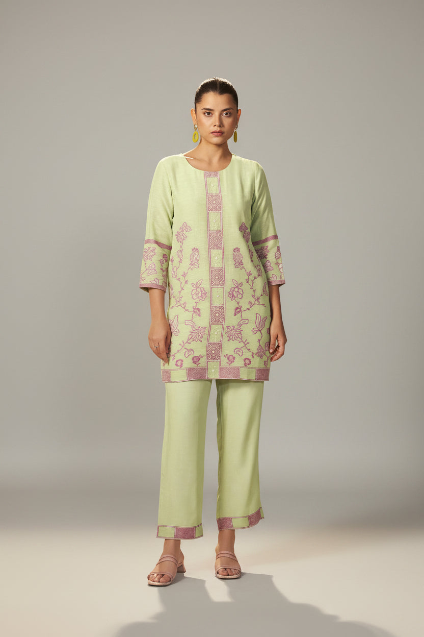 Pistachio Green Linen Jacquard Co-ord Set