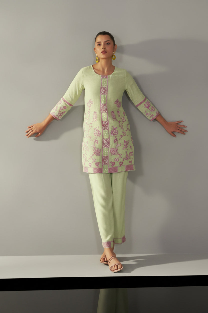Pistachio Green Linen Jacquard Co-ord Set