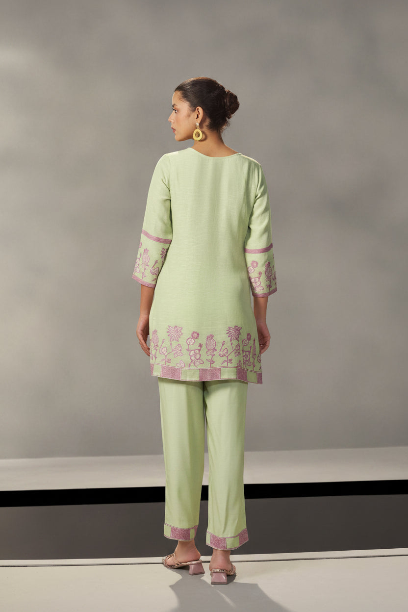Pistachio Green Linen Jacquard Co-ord Set