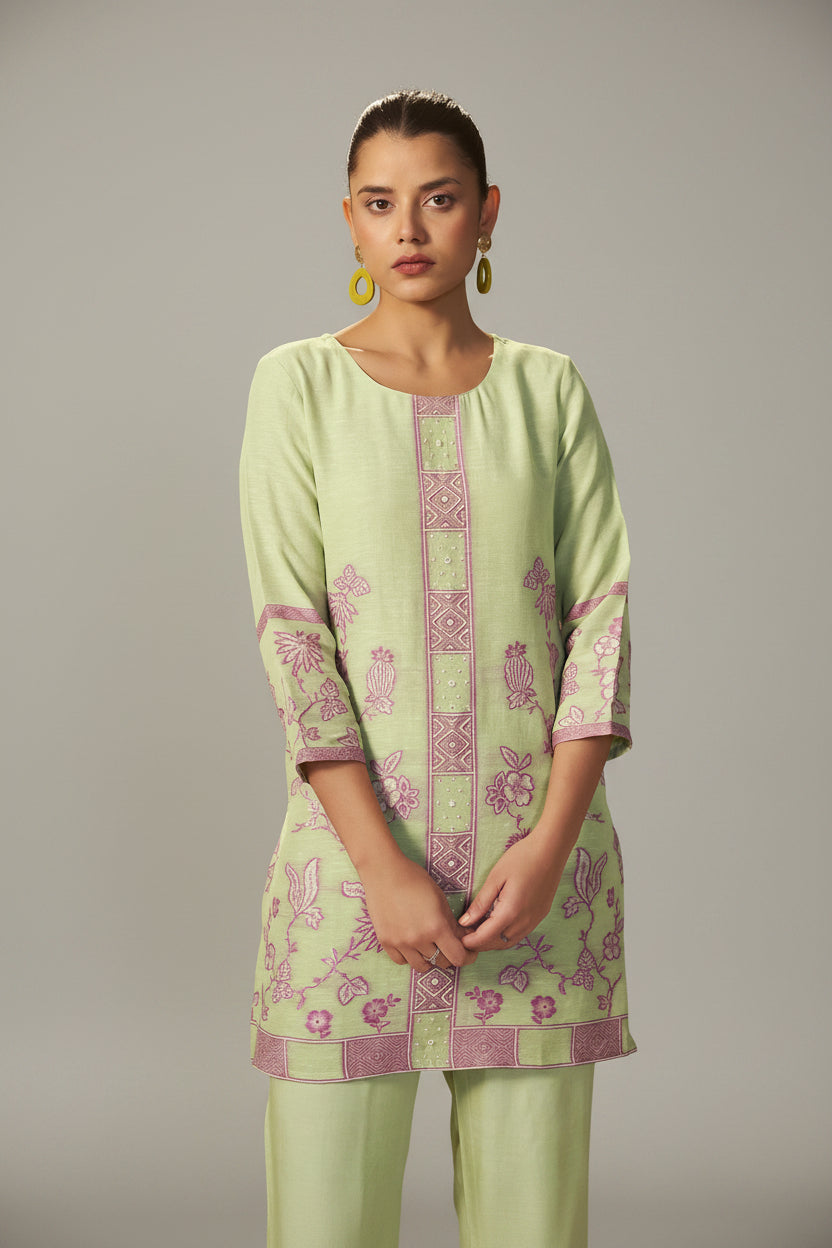 Pistachio Green Linen Jacquard Co-ord Set