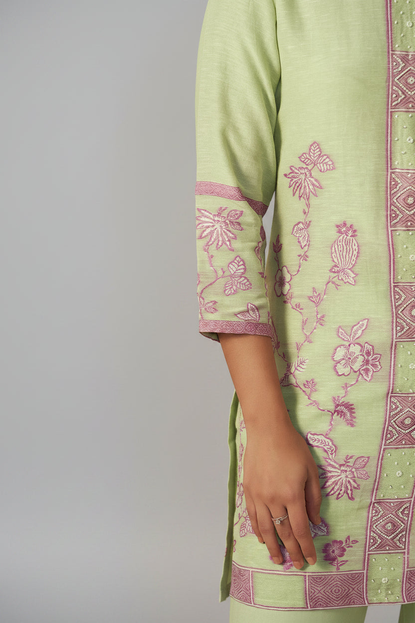 Pistachio Green Linen Jacquard Co-ord Set