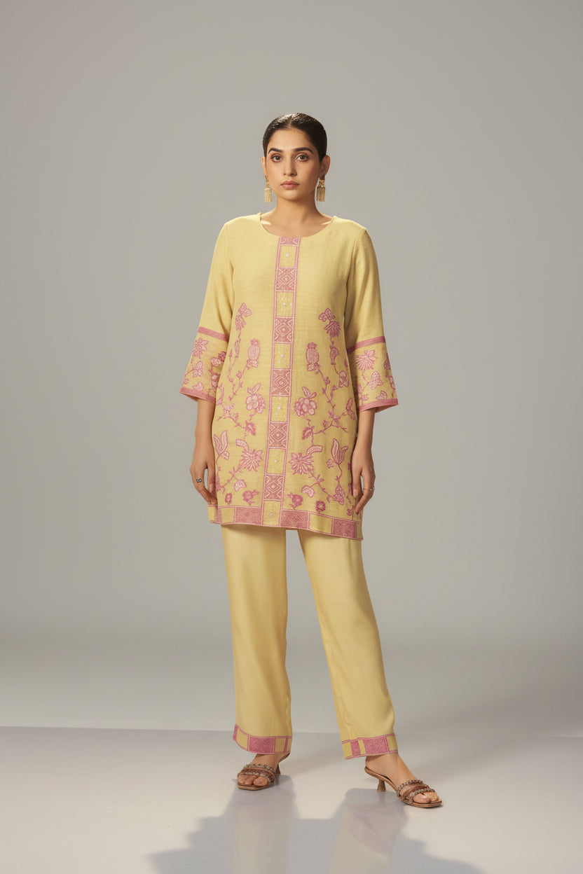 Primrose Yellow Linen Jacquard Co-ord Set