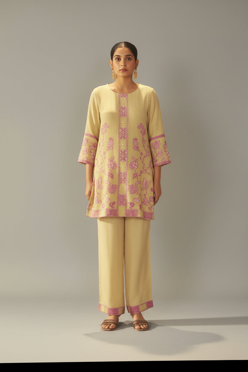 Primrose Yellow Linen Jacquard Co-ord Set