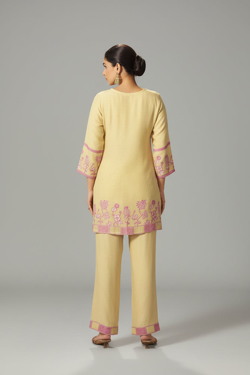 Primrose Yellow Linen Jacquard Co-ord Set