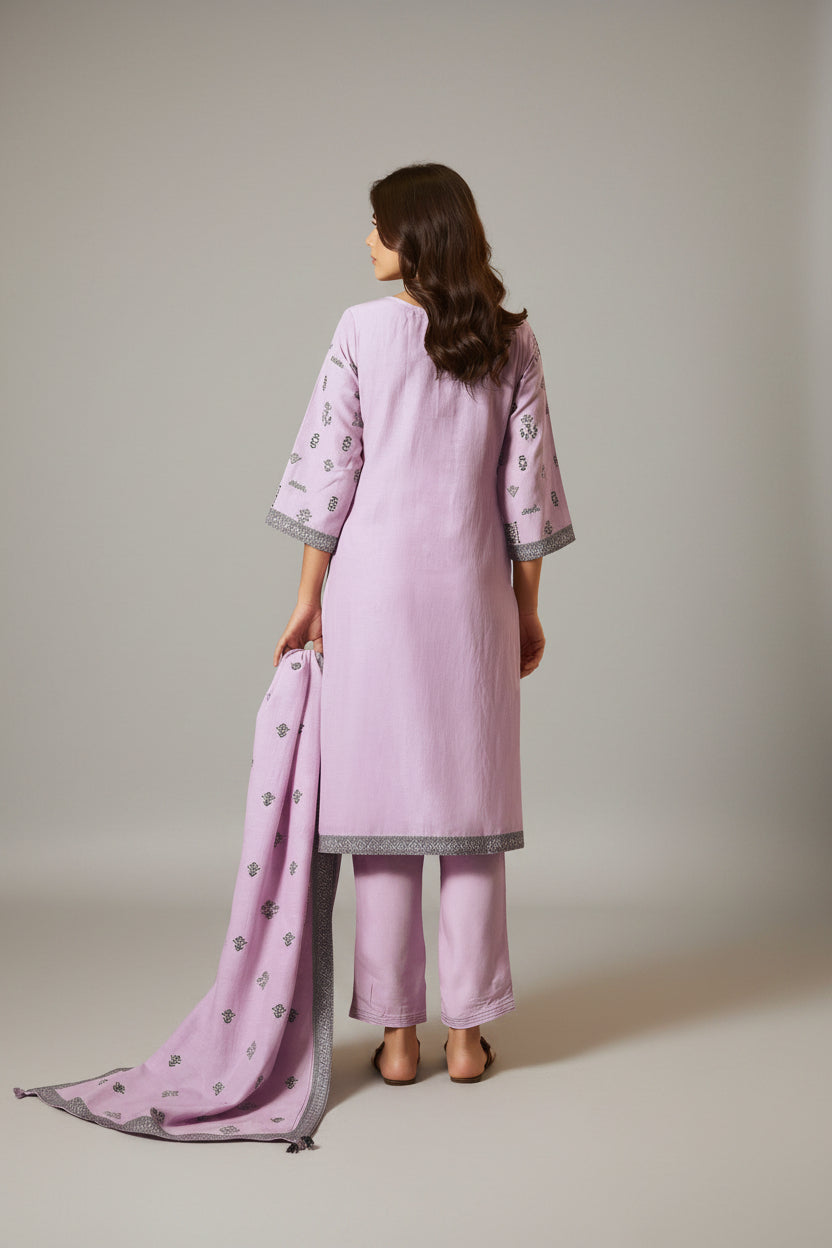 Lilac Whisper Viscose Linen Jacquard Kurta Set