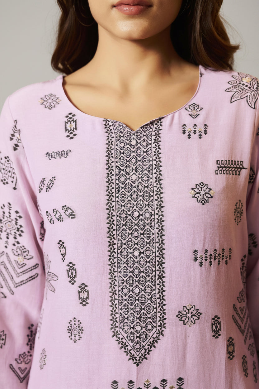Lilac Whisper Viscose Linen Jacquard Kurta Set