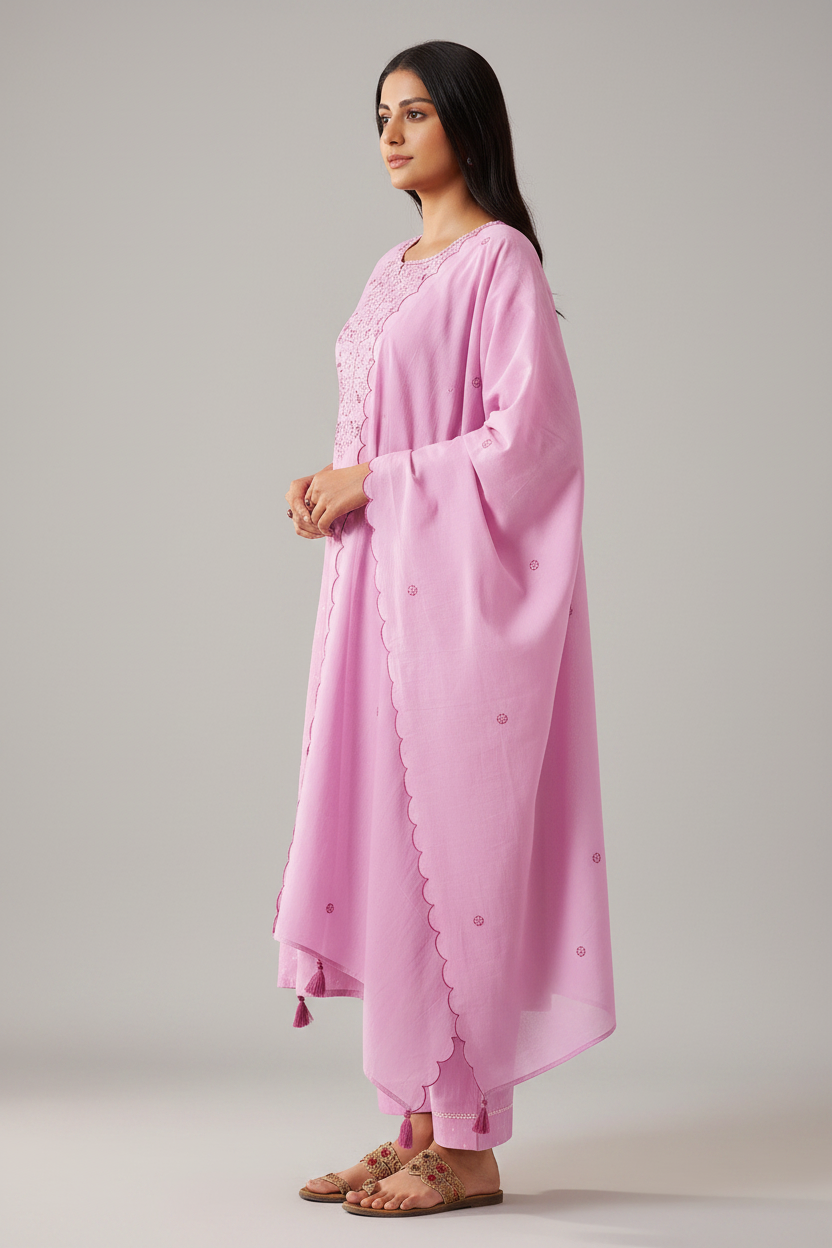 Lilac Blush Table Print Embroidered Kurta Set
