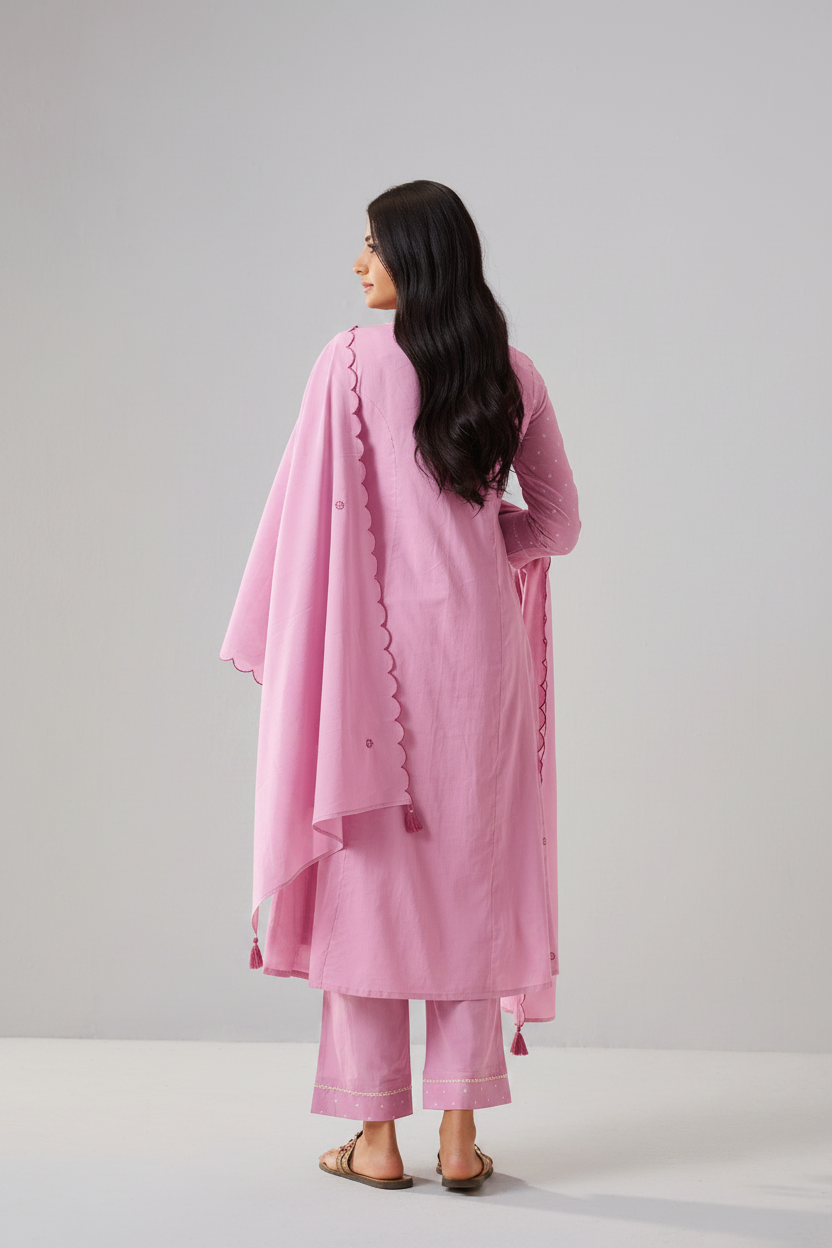 Lilac Blush Table Print Embroidered Kurta Set