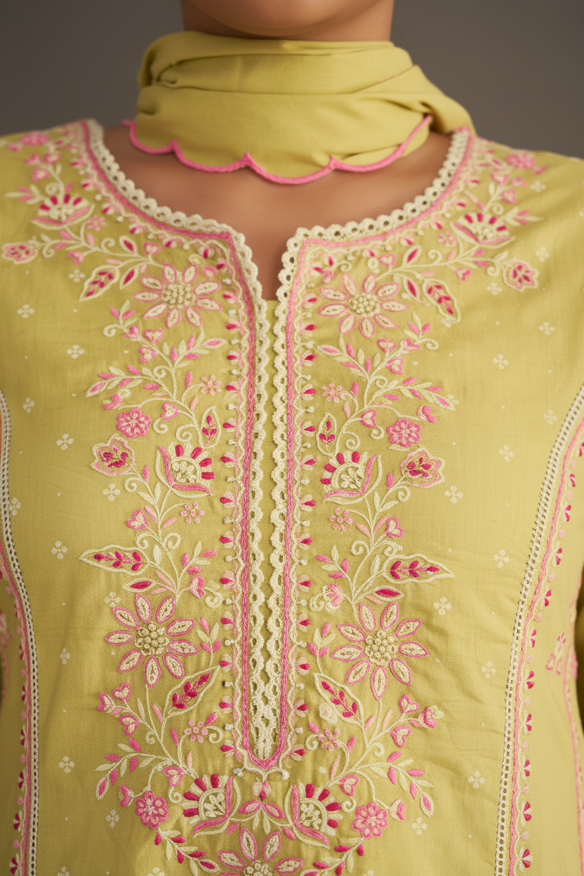 Lime Sorbet Table Print Embroidered Kurta Set