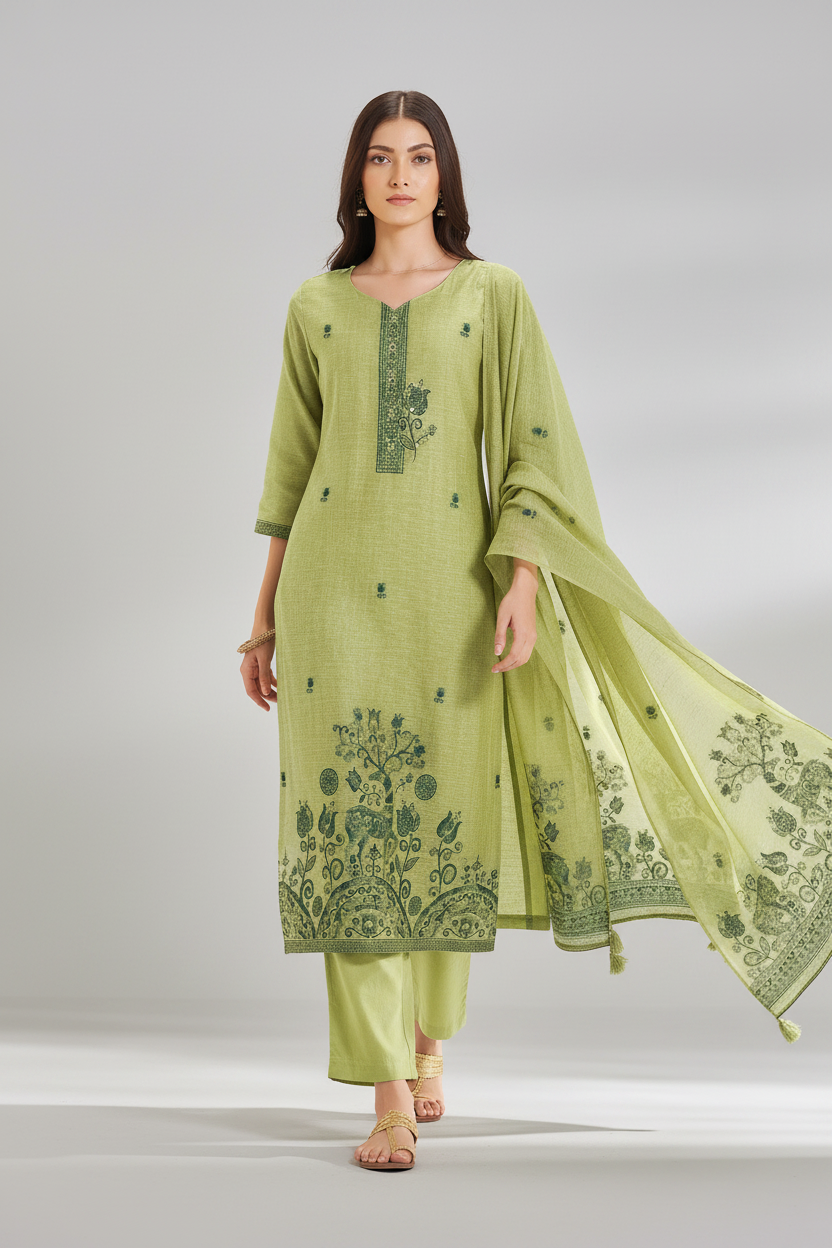 Olive Bloom Embroidered Kurta Set