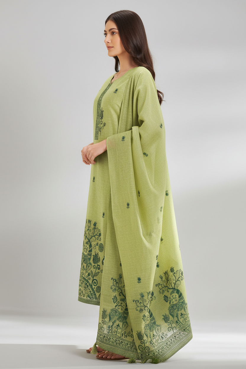 Olive Bloom Embroidered Kurta Set