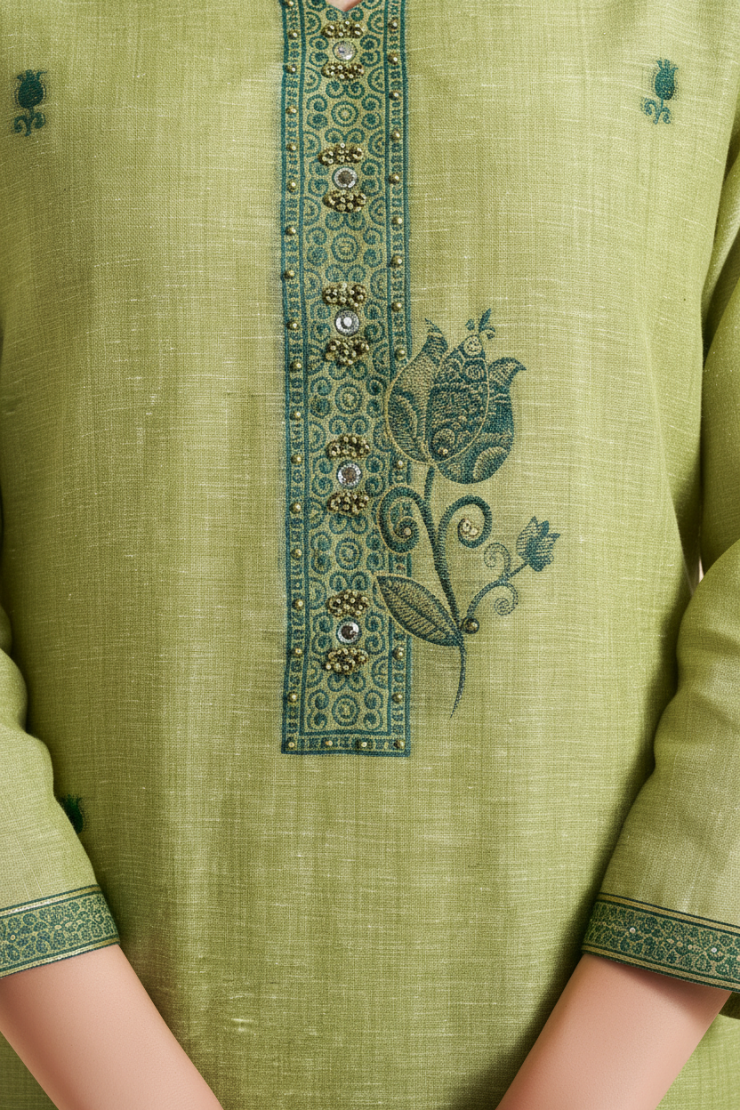 Olive Bloom Embroidered Kurta Set