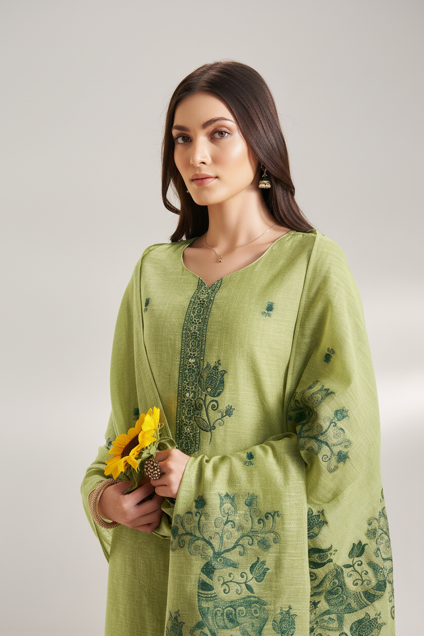 Olive Bloom Embroidered Kurta Set