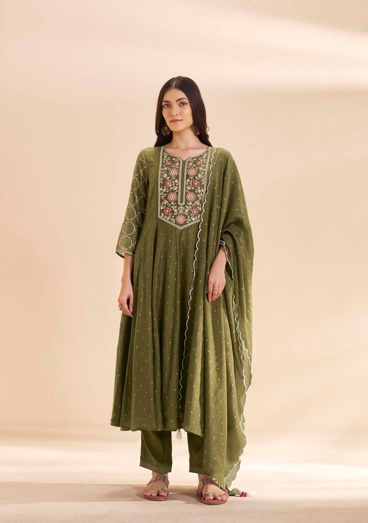 Moss Pure Chanderi Table-Print Anarkali Set