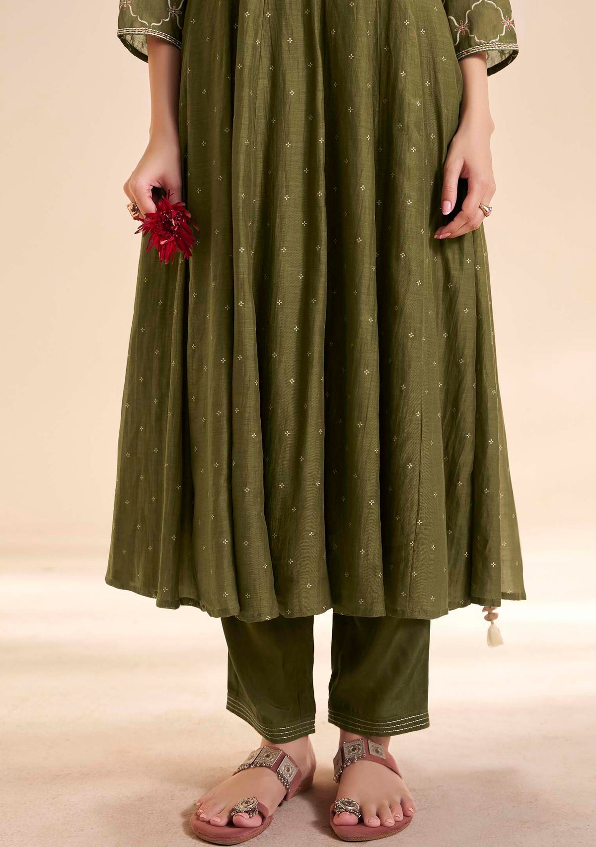 Moss Pure Chanderi Table-Print Anarkali Set