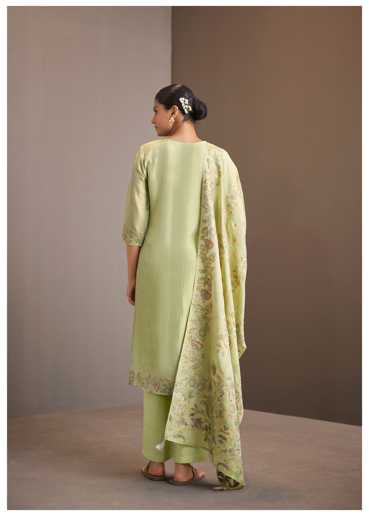Chanderi Multi Meena Jacquard Kurti Set With Handwork | Viscose Bottom & Dupatta