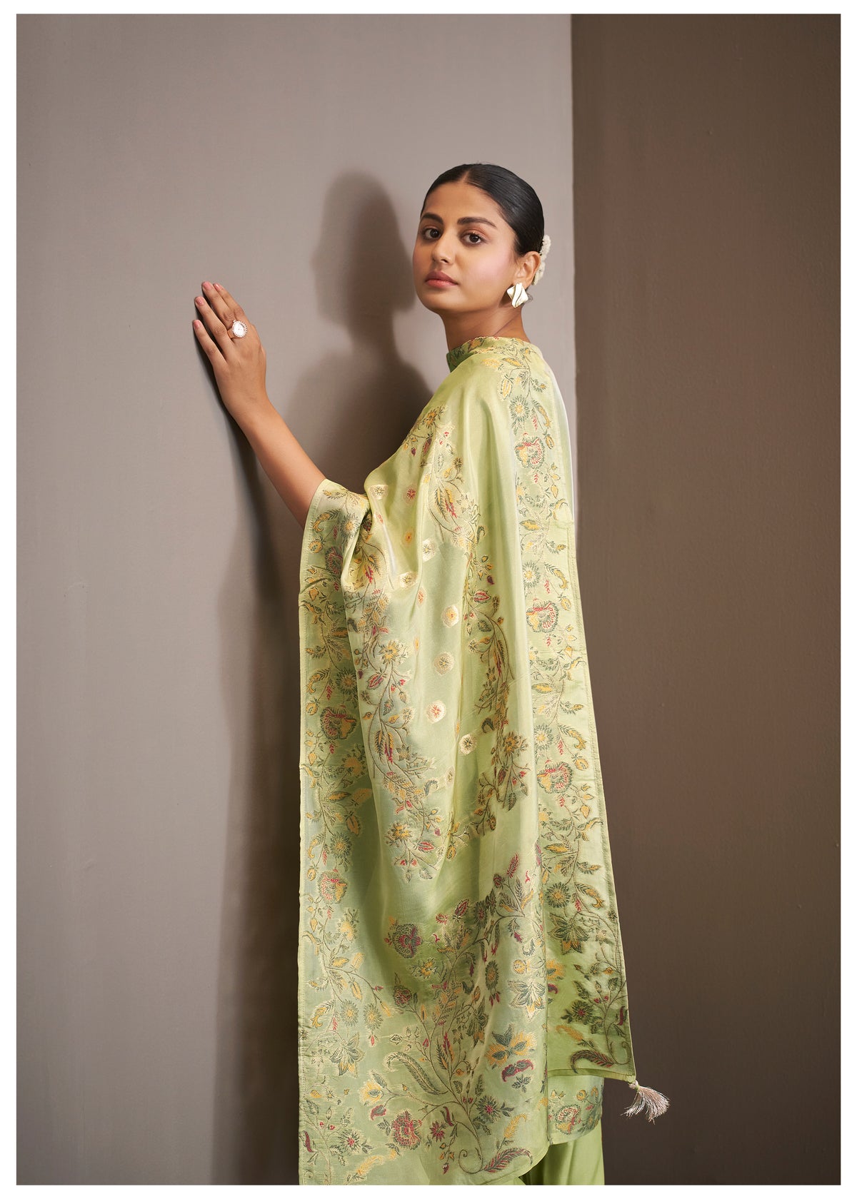 Chanderi Multi Meena Jacquard Kurti Set With Handwork | Viscose Bottom & Dupatta