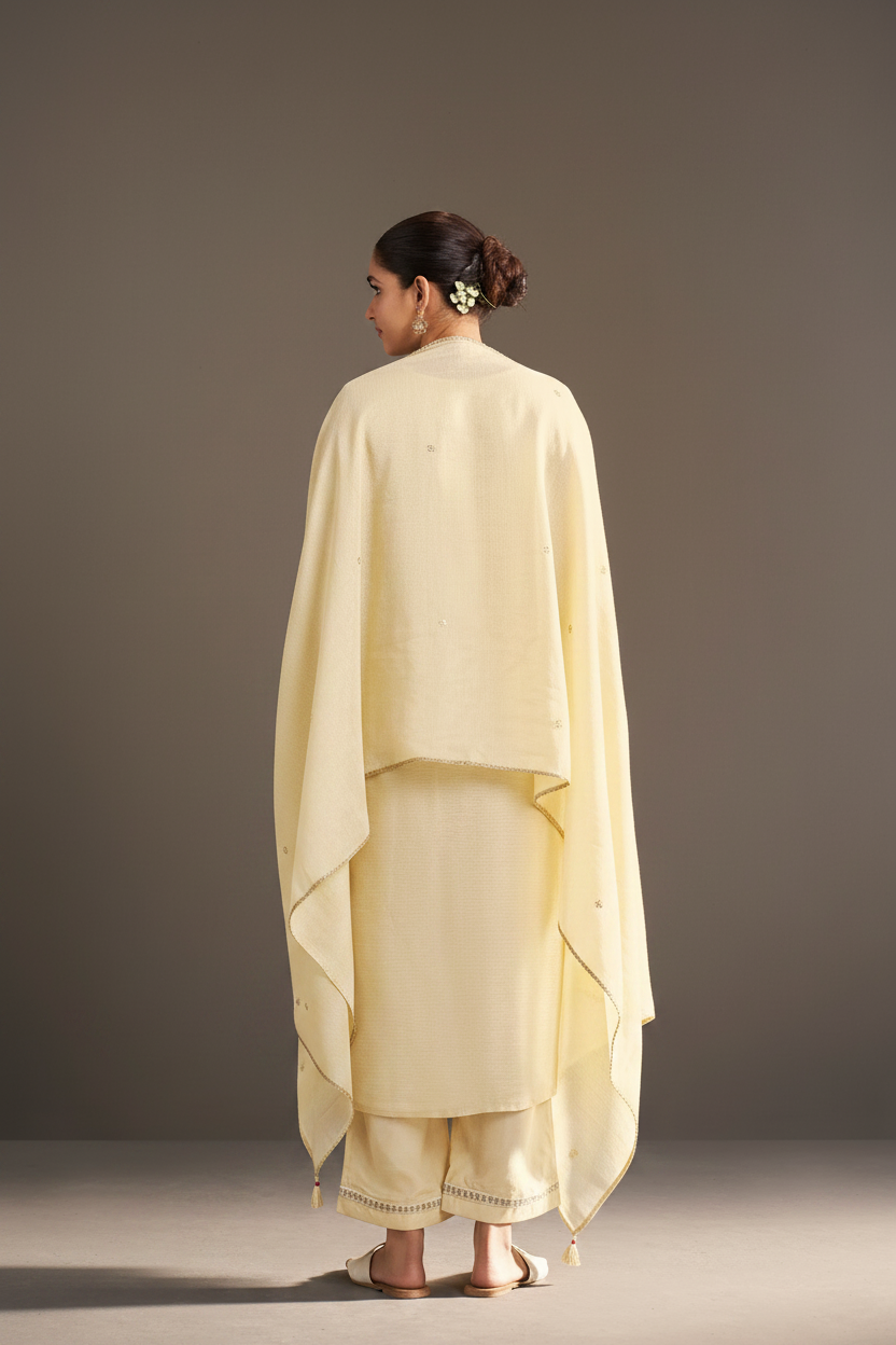 Pearl Sand Shimmer Linen Embroidered Kurta Set
