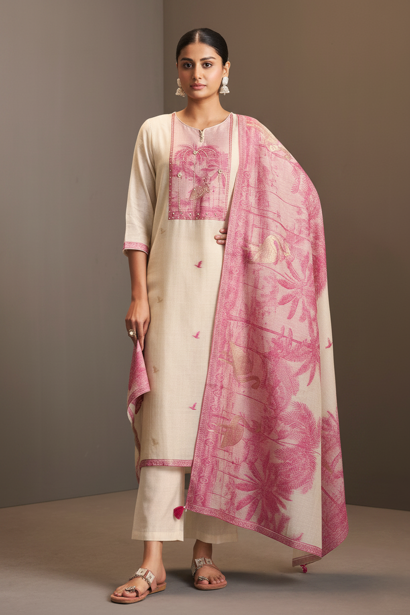 Soft Rosé Embroidered Kurta Set