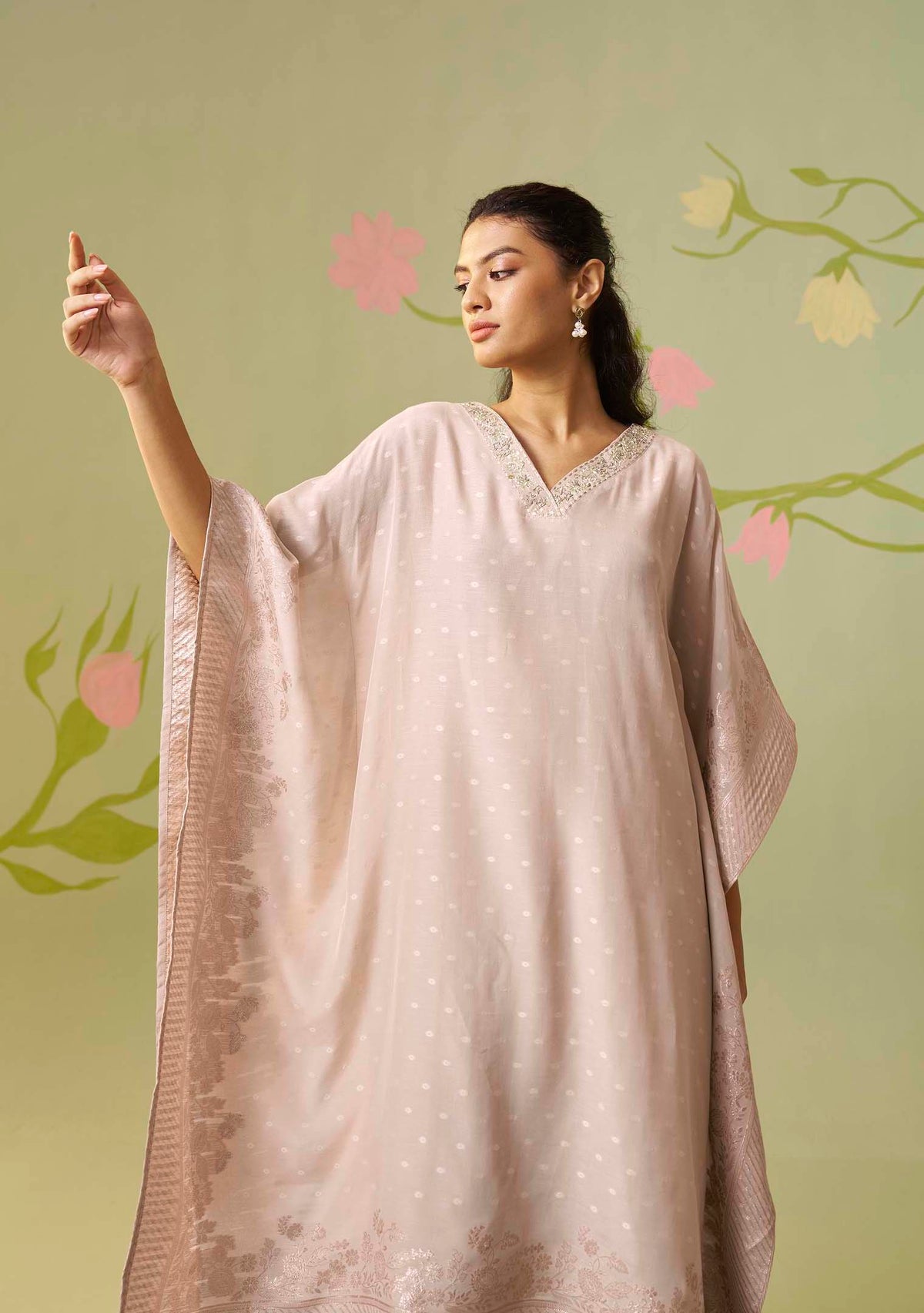 Gulabi Dola Silk Handwork Jacquard Kaftan