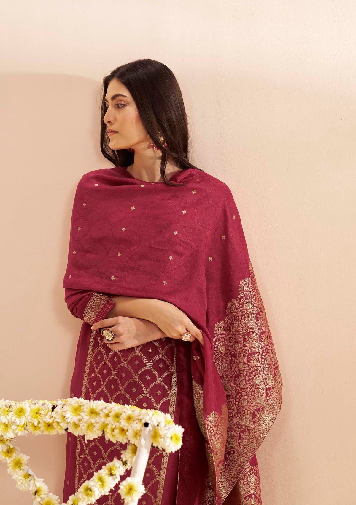 Garnet Dola Silk Jacquard Kurta Set