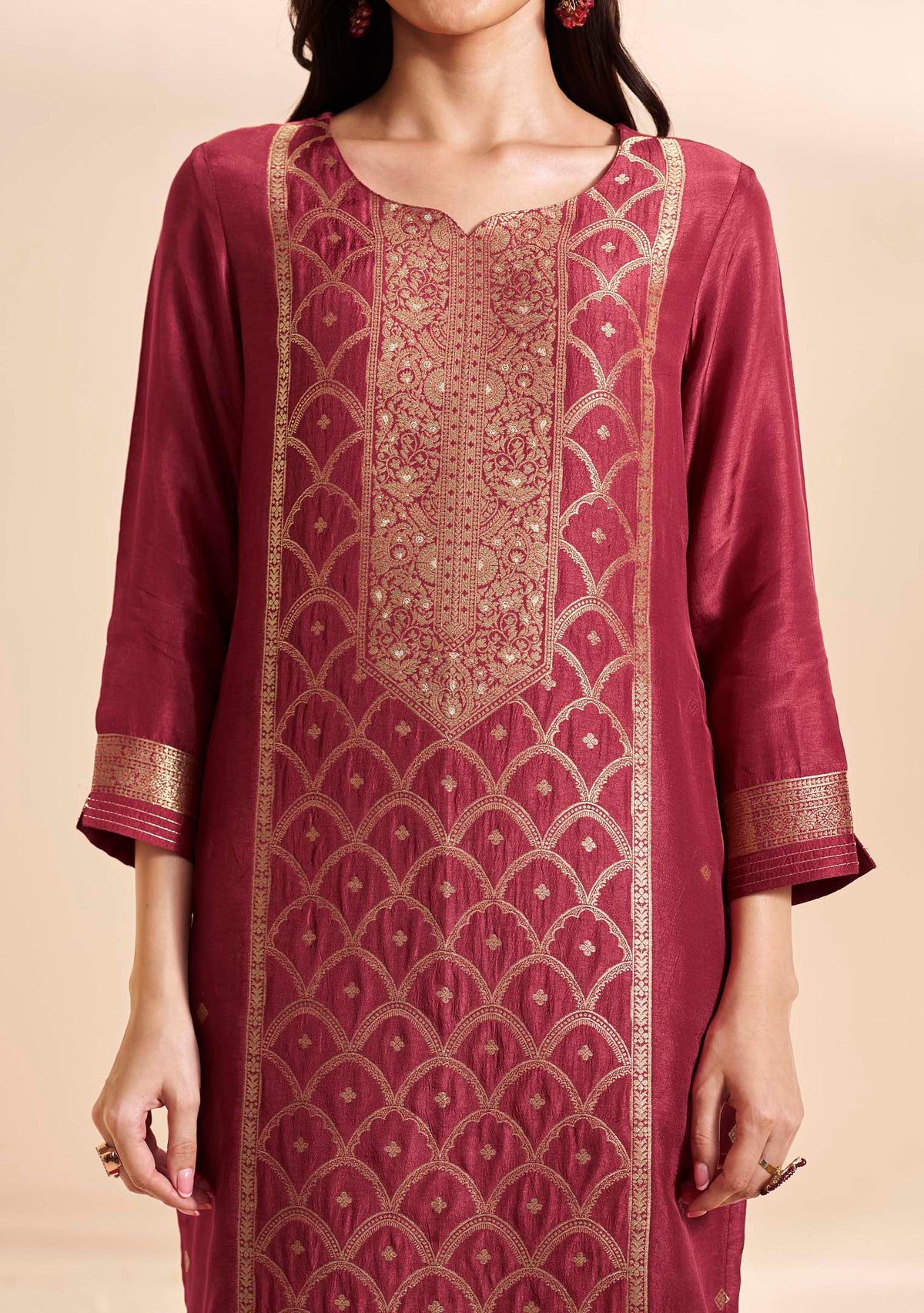 Garnet Dola Silk Jacquard Kurta Set