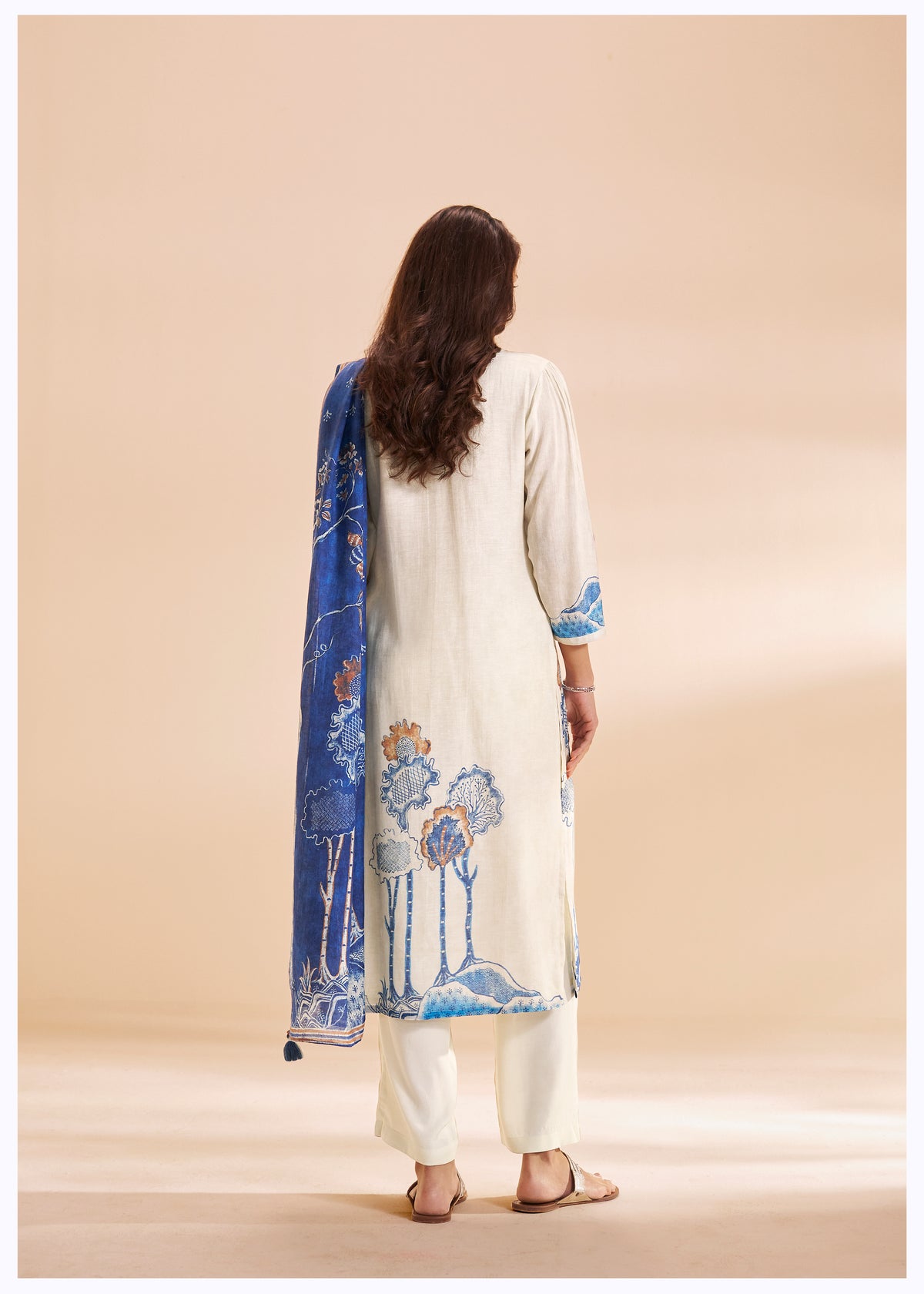 Chanderi Digital Print Kurti Set With Design Details | Viscose Bottom & Mal Dupatta