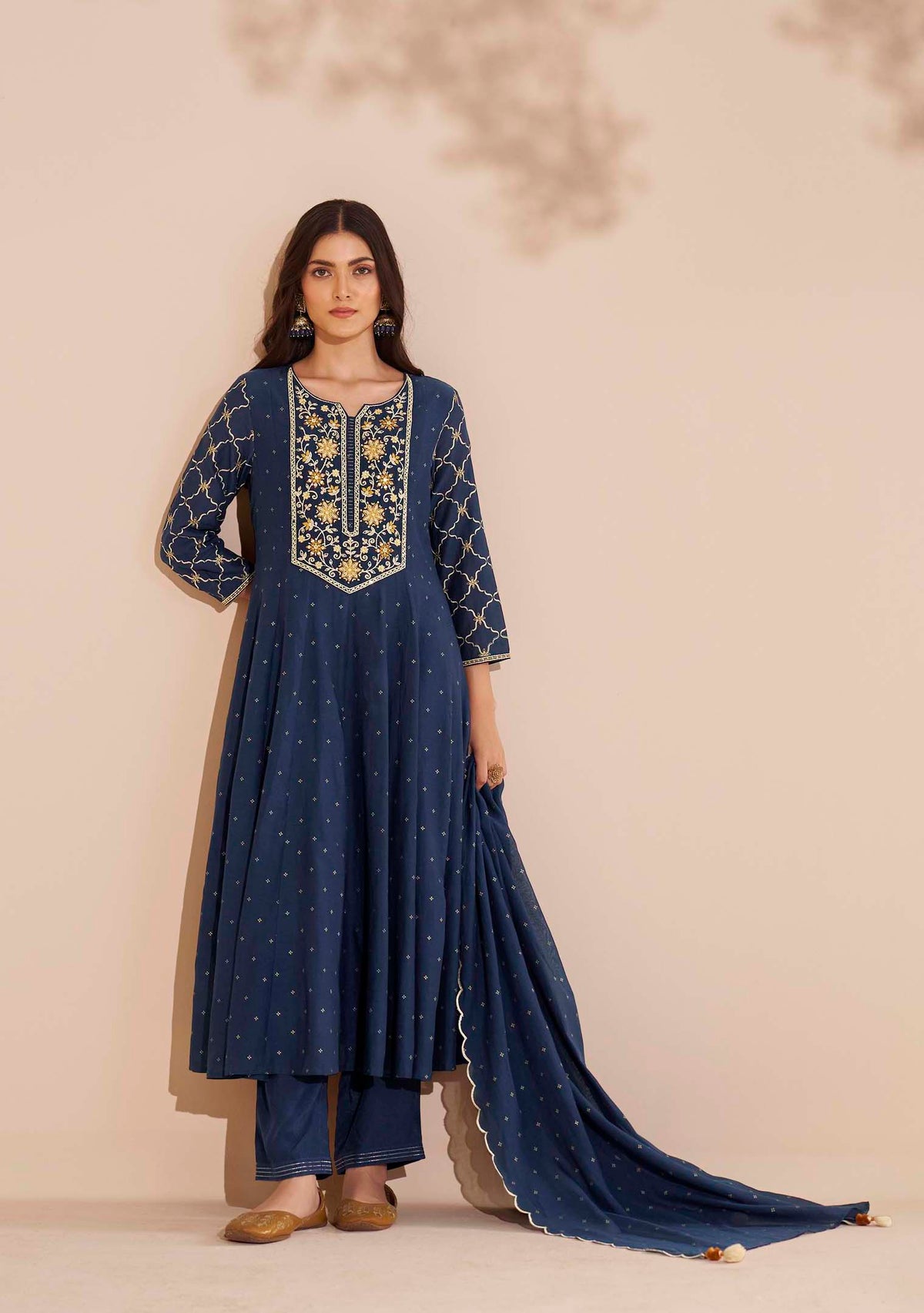 Sapphire Pure Chanderi Table-Print Anarkali Set