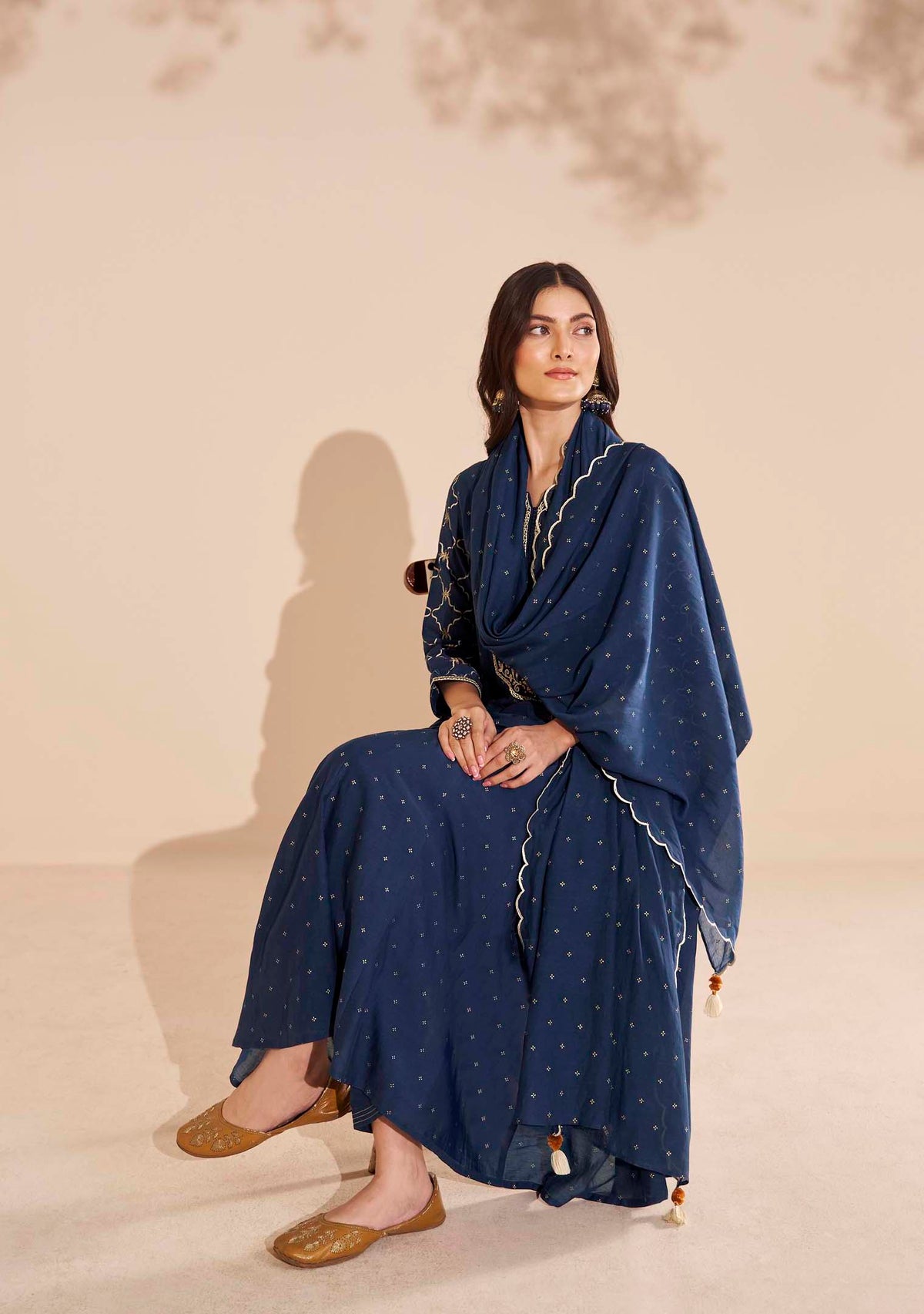 Sapphire Pure Chanderi Table-Print Anarkali Set