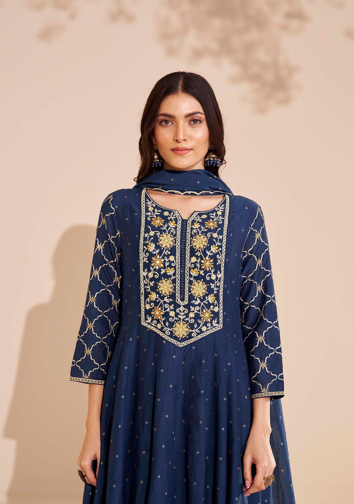 Sapphire Pure Chanderi Table-Print Anarkali Set