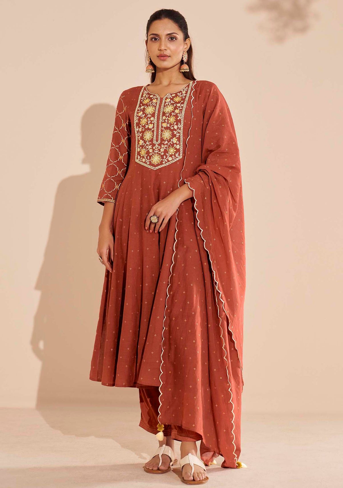 Gerua Pure Chanderi Table-Print Anarkali Set
