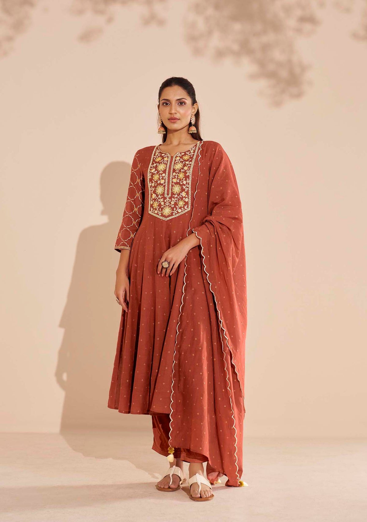 Gerua Pure Chanderi Table-Print Anarkali Set
