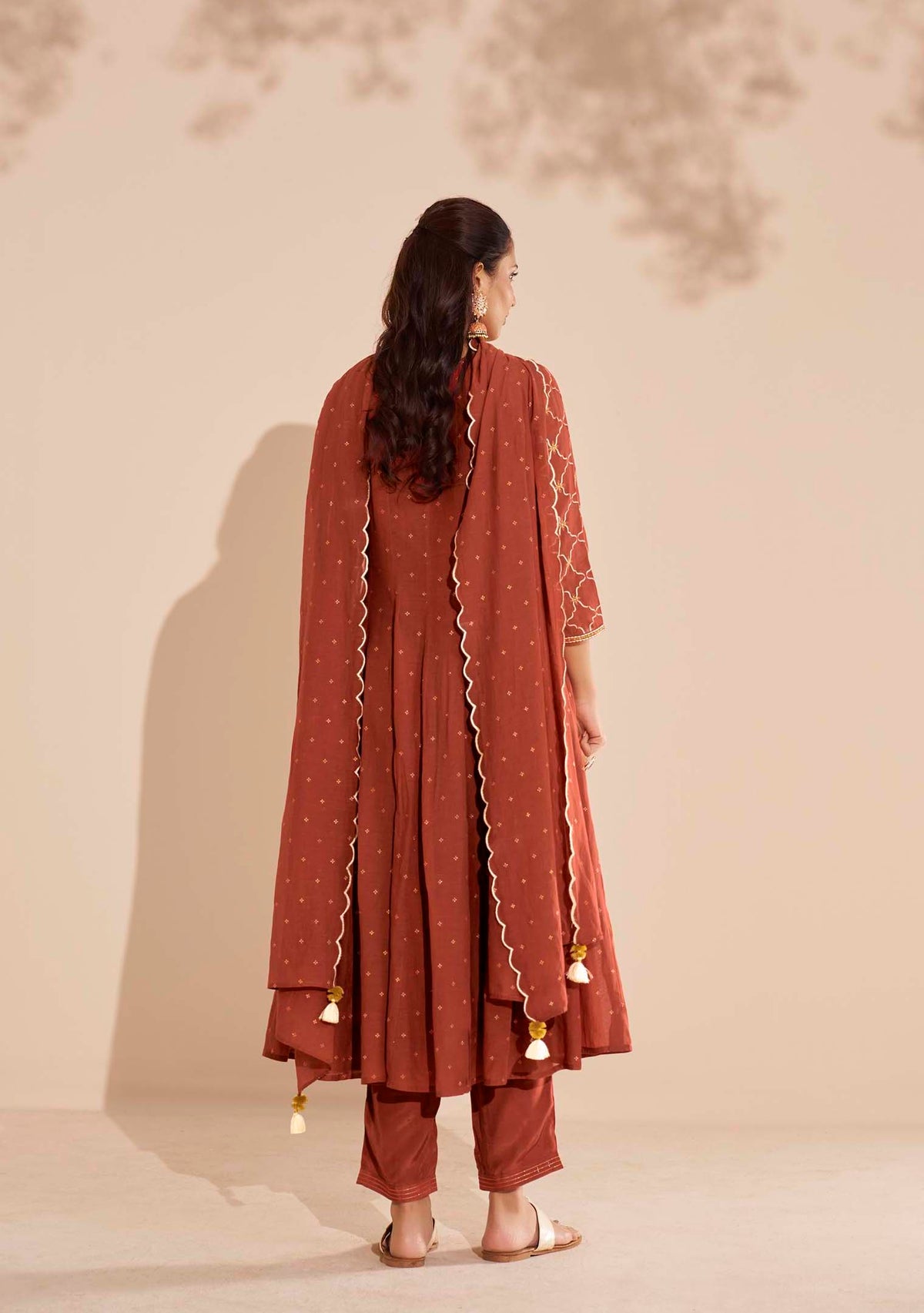 Gerua Pure Chanderi Table-Print Anarkali Set