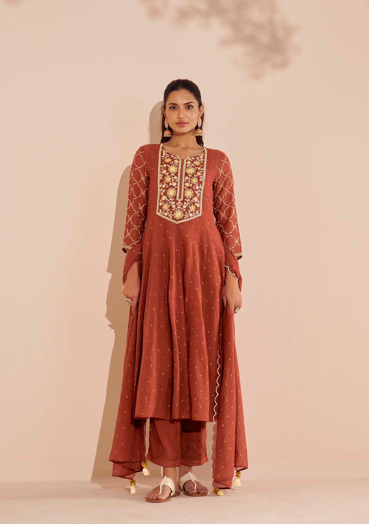 Gerua Pure Chanderi Table-Print Anarkali Set