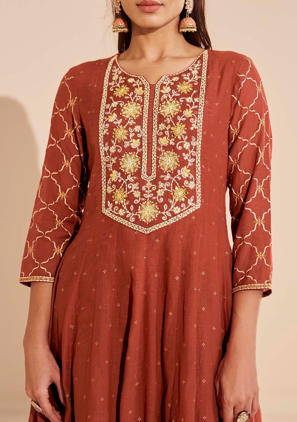 Gerua Pure Chanderi Table-Print Anarkali Set